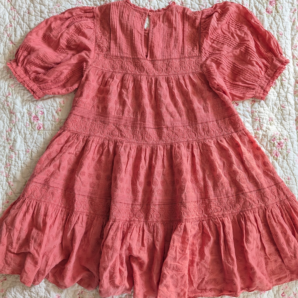 Doen Puff Sleeve Smock Dress in Coral Pink - Picture 7 of 7